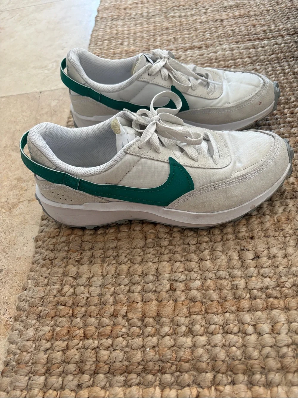 Nike White and Green Retro Runner Sneakers like New